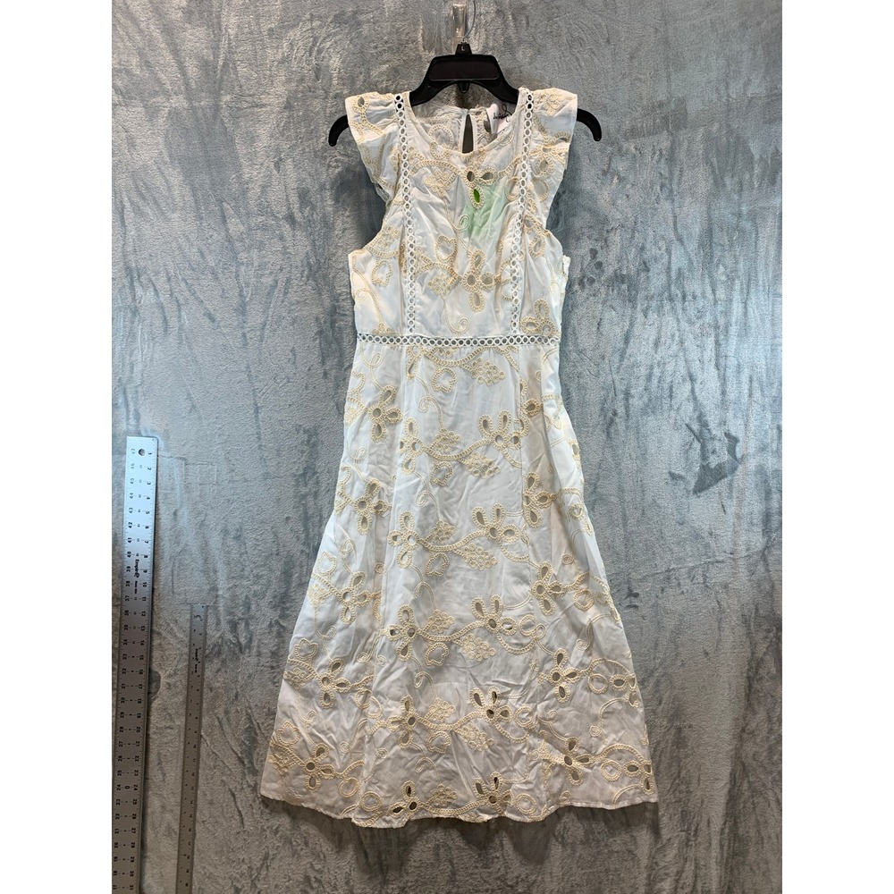 Sam Edelman Rope Embroidery Eyelet Maxi Dress White Ruffle Sleeveless 6 98S223